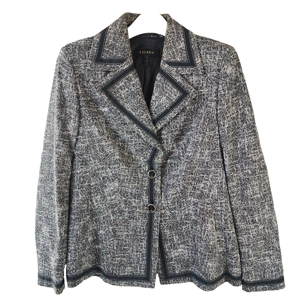 Escada Tweed Blazer Women Size 10 Material Black Stitching Rayon/Wool/Cotton